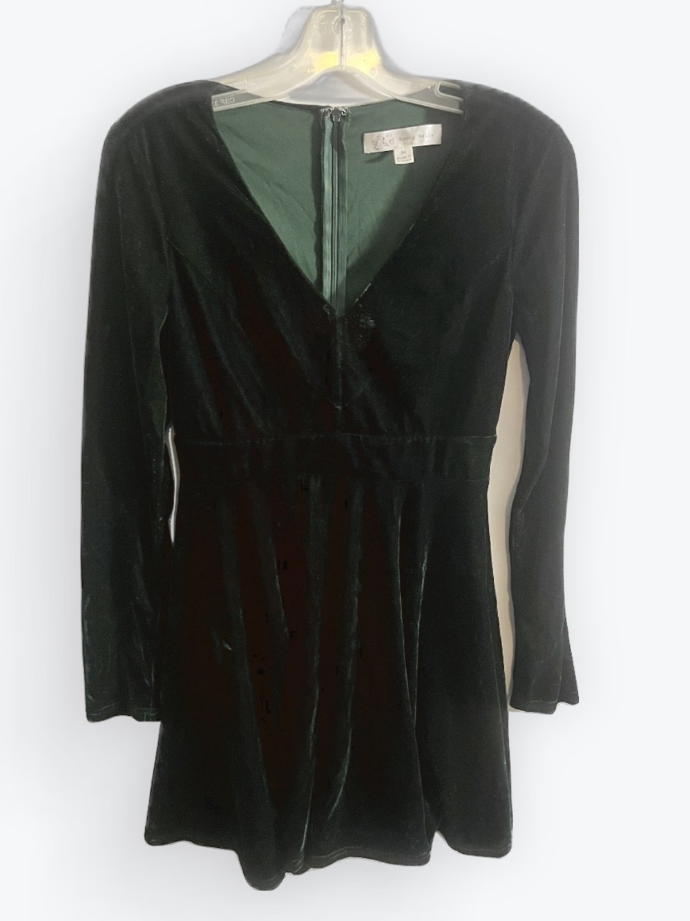 Honey Belle Emerald Green Velvet Skater Dress Size Medium Long Sleeve Mini Dress